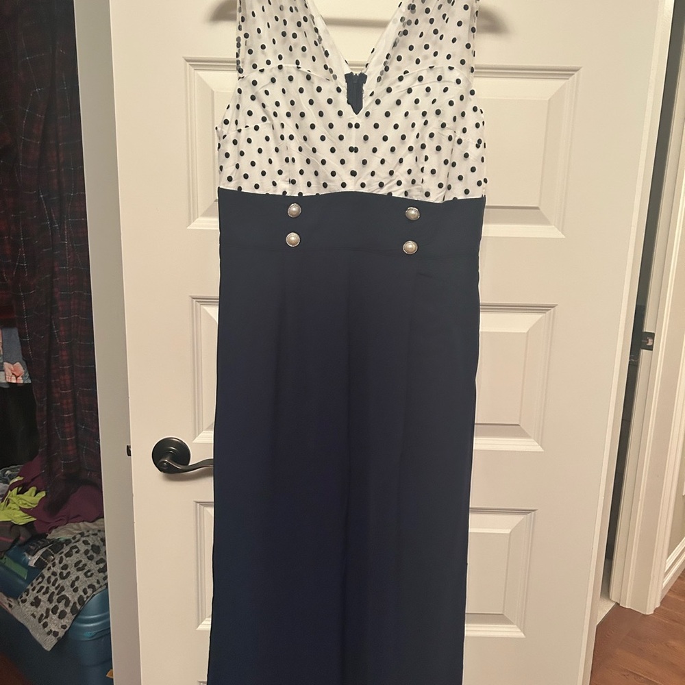 Chic Polka Dot and Navy Jumpsuit